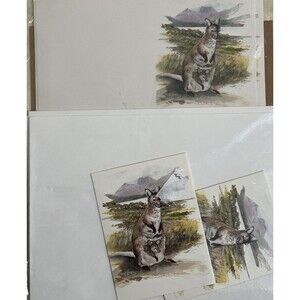 Vintage David Hopkins Kangaroo Watercolor Stationary Set Paper-Cards-Envelopes